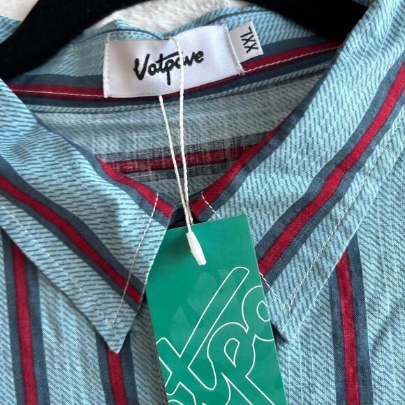 Vatpave Men’s Button Down Casual Short Sleeve Shirt Blue Red Striped XXL 2xl - Picture 2 of 6